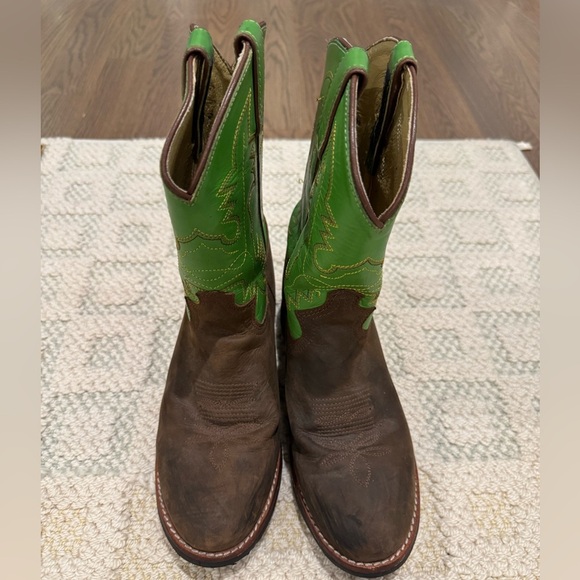 Justin Boots women’s Vibrant Green and Rich Brown Western Boots size 7 (5) - Picture 5 of 11